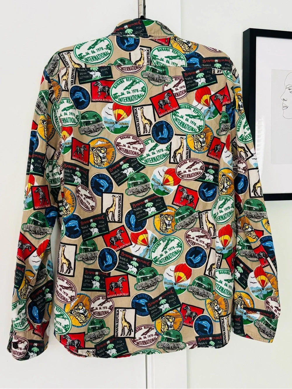 Men's Banana Republic Travel Safari Print linen/cotton button up shirt size MED